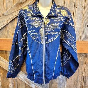 Active Frontier Small Full Zip Windbreaker Jacket Vintage 90s navy & gold pocket